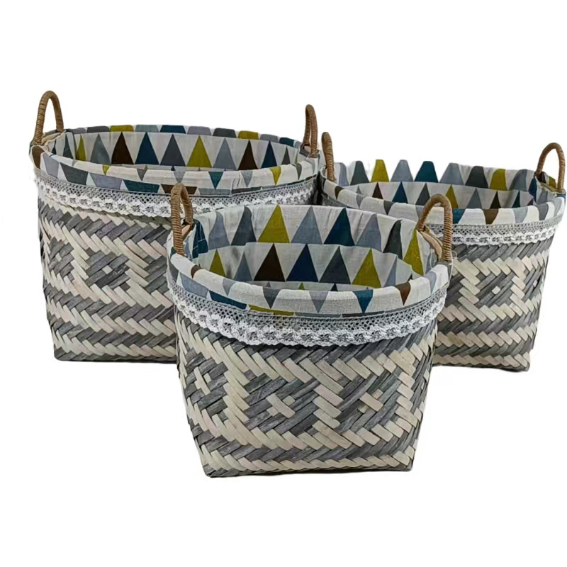 Bamboo straw mat basket