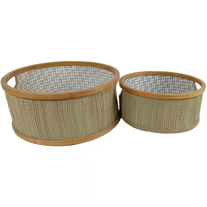 Bamboo straw mat basket